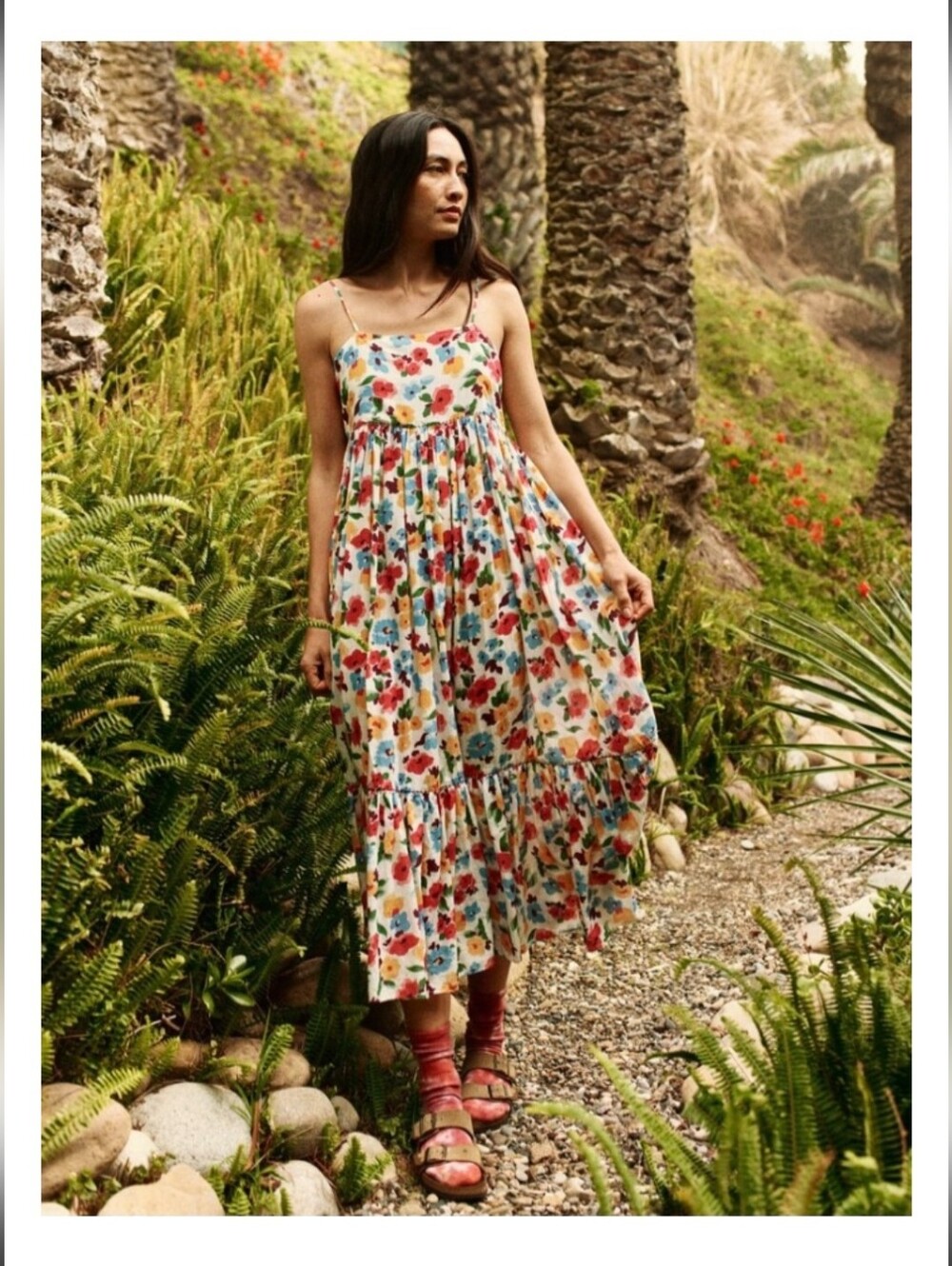 THE GREAT  Midi Dress with Red, Blue and Yellow Floral Print